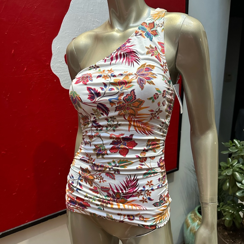 ⚡️Polo by Ralph Lauren Floral One-Shoulder Swimsuit TOP - White and Multicolor 6